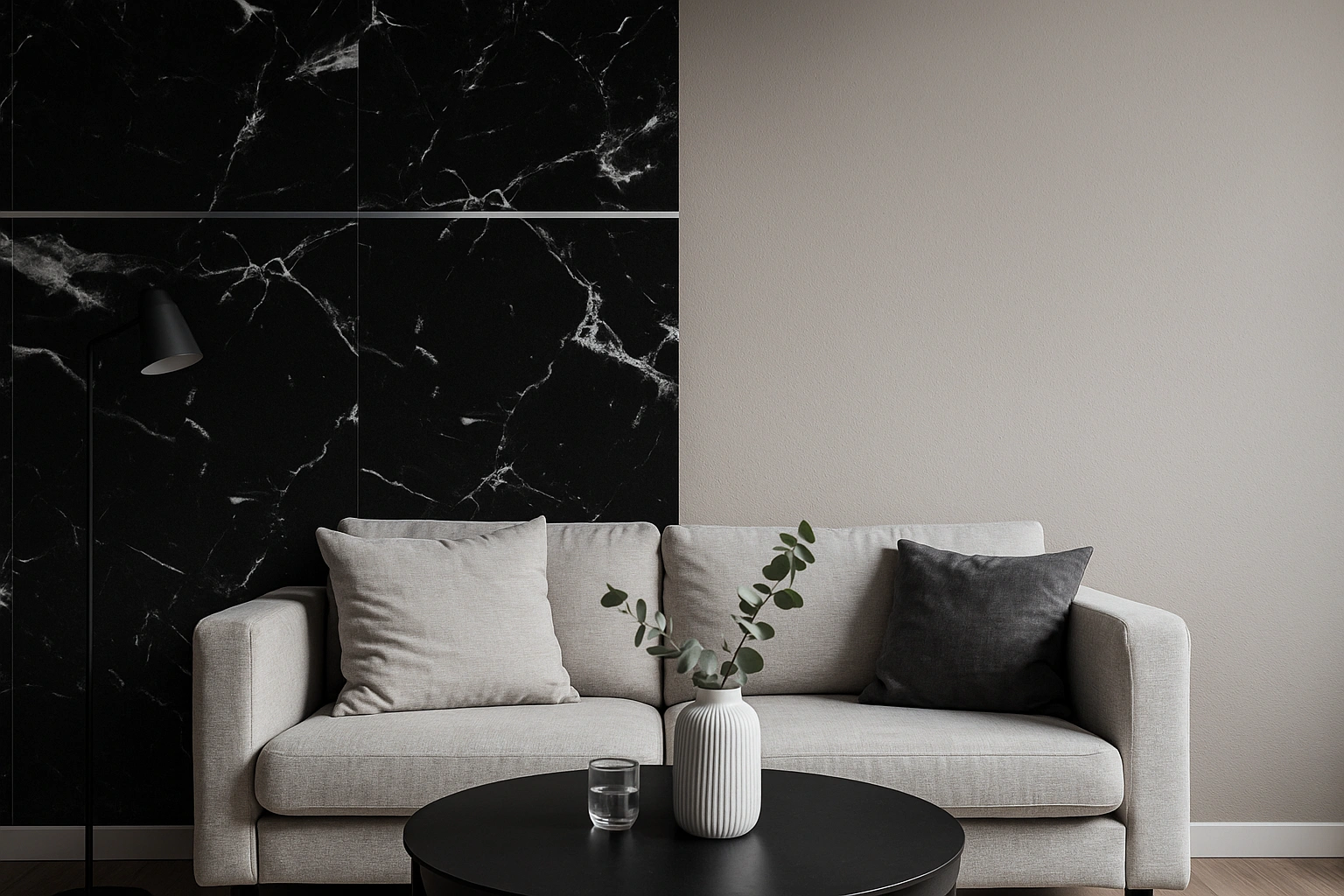 Black White PVC Falpanel Ezüst H profil Referencia 2