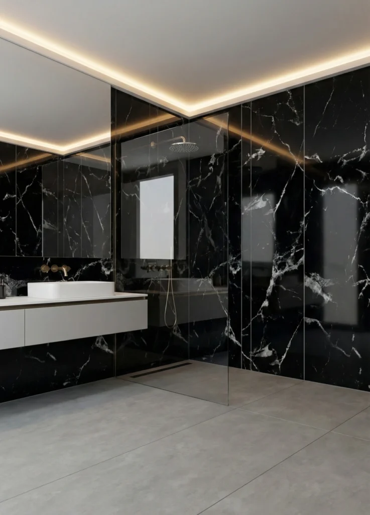 black white pvc falpanel referencia fürdőszoba